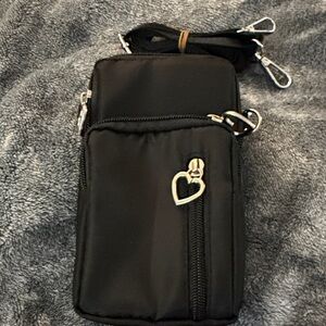 Black Crossbody Bag with Heart Zipper